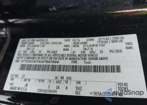 2016 Ford F-150 Xlt z USA, uszkodzony, nr VIN 1FTEW1EF5GFB67694